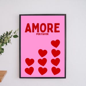 Póster Amore Rose Love Girly Woman Diseño maximalista de moda, arte de pared, dormitorio de niña, día de San Valentín