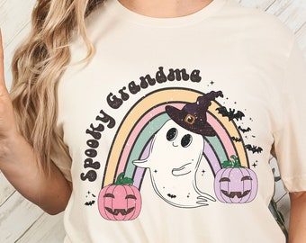 Spooky Grandma Cute Ghost Grandma Halloween Shirt Rainbow Retro, Halloween Shirt for Grandma, Pumpkin Grandma Halloween