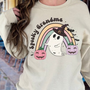 Spooky Grandma Halloween Sweatshirt, Cute Ghost Grandma Sweatshirt Retro Rainbow, Halloween Sweatshirt for Grandma, Grandma Fall Sweatshirt