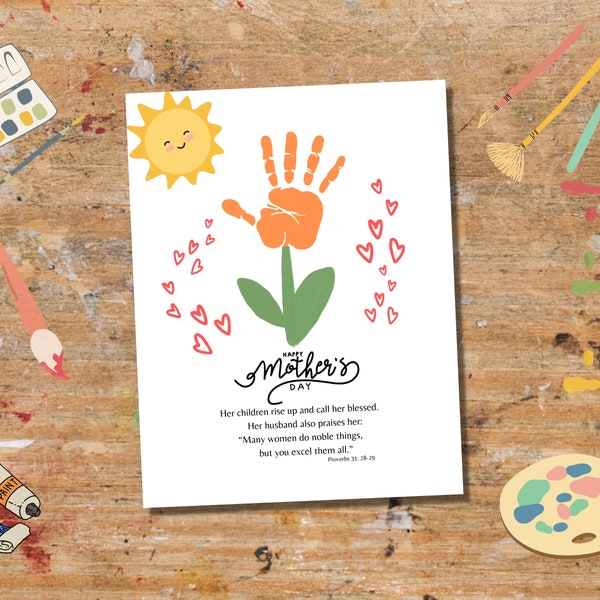 Faith-Based Mother's Day Handprint Keepsake, Printable Handprint Craft, Christian, Mother's Day Gift, Crafts for Kids