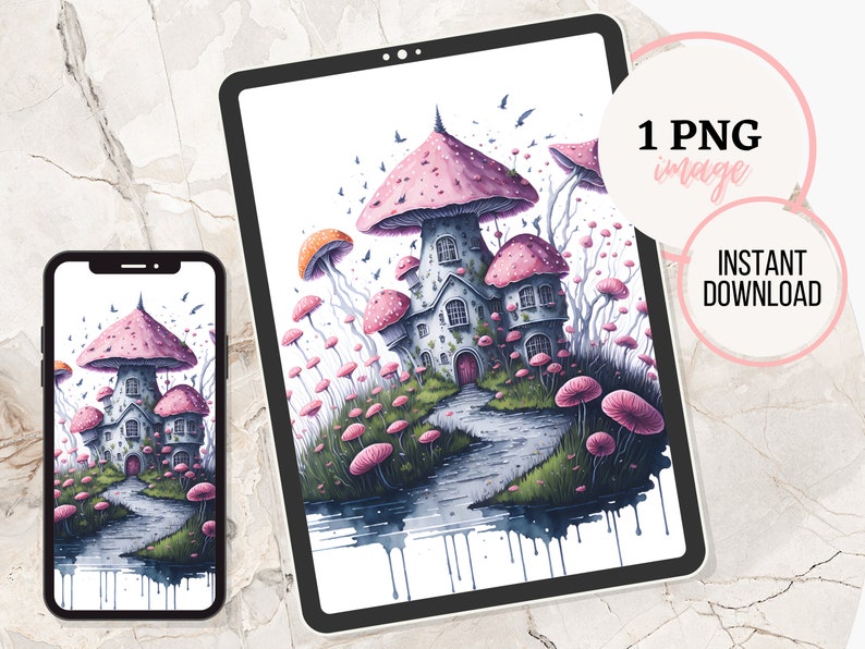 Fairy Mushroom House Clipart Watercolor Rose PNG Transparent - Etsy