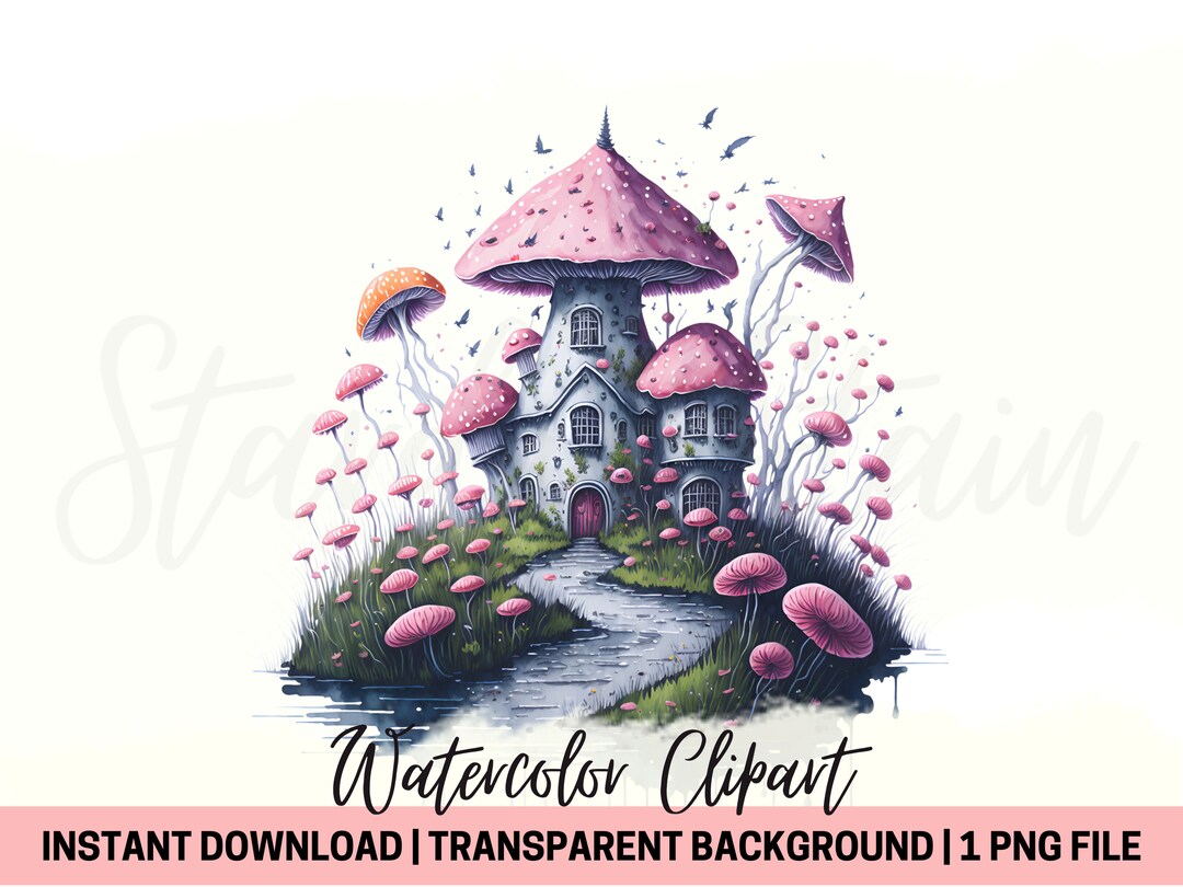 Fairy Mushroom House Clipart Watercolor Rose PNG Transparent ...