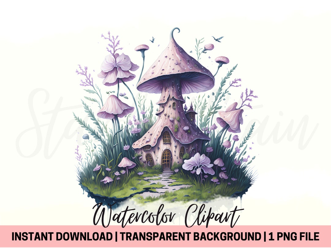 Fairy Mushroom House Clipart Watercolor Orchid PNG Transparent ...