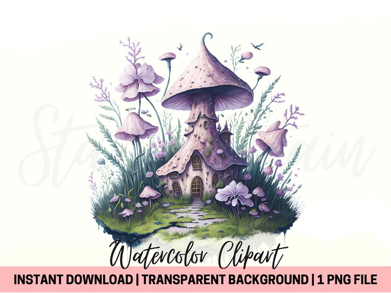 Fairy Mushroom House Clipart Watercolor Orchid PNG Transparent - Etsy