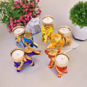 Elephant Tea Light Candle Holders: Metal Tabletop Decor, Wedding Favors (Set of 10)