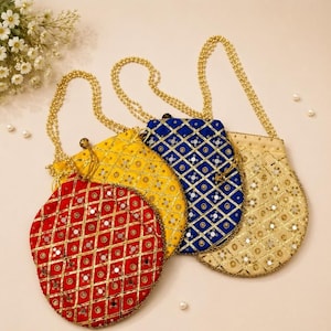 Mirror Work Potli Bags, Silk Potli Bags, Embroidered Potli Clutch, Wedding Gift, Bridal Gift, Bridesmaid Gift, Birthday, Anniversary Gift