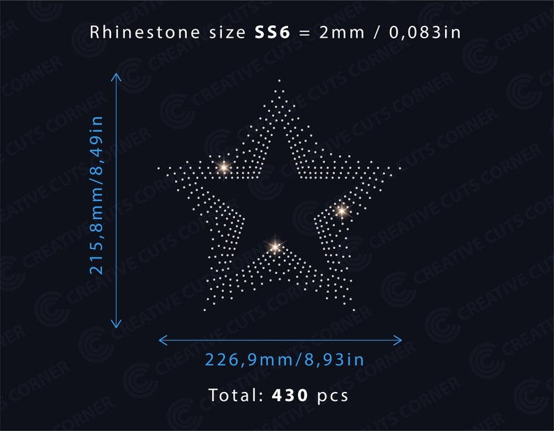 Star Rhinestone Template Ss6 Cut File Rhinestone Hotfix Dxf Png ...