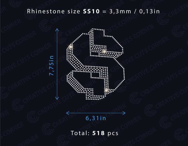 Dollar Rhinestone Template Ss10 Svg Digital File Rhinestone Hotfix ...