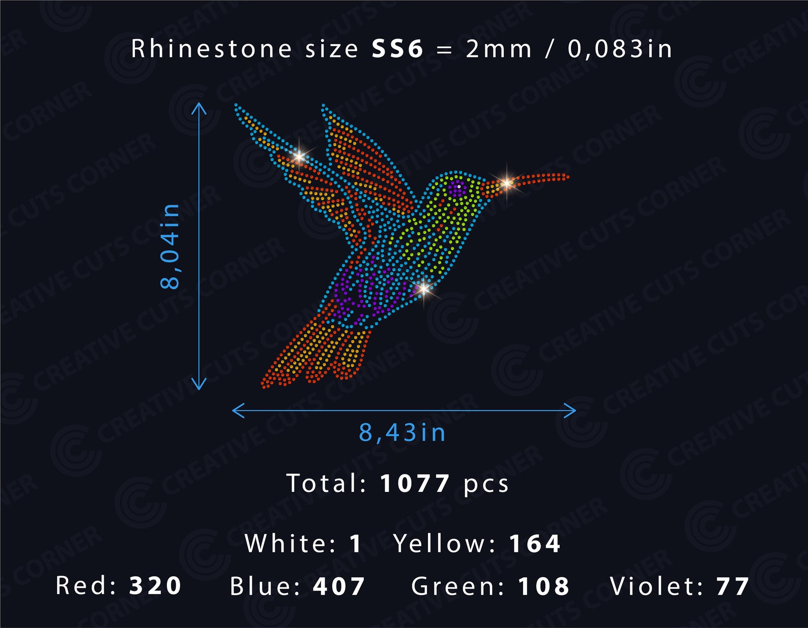 Rhinestone Svg Colibri Bird Digital File Rhinestone Template Ss6 Svg ...
