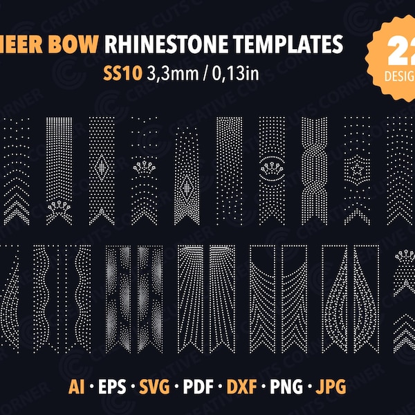 Cheer Bow Strass Strass Vorlage, verschiedene Muster 3-Zoll Strassstein digitaler Download für Cricut svg ss10 Bundle Cheer Bow