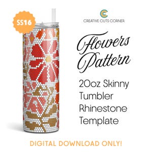 Tumbler Rhinestone Pattern 20oz and 30oz Skinny Tumbler ss16 ss20 Tumbler Flowers Rhinestone Pattern Worksheet PNG Sublimation