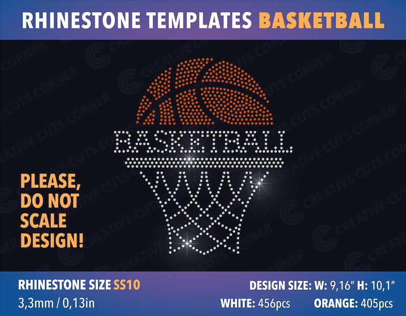 Basketball Rhinestone Template Ss10 Svg Digital File Rhinestone Sign ...