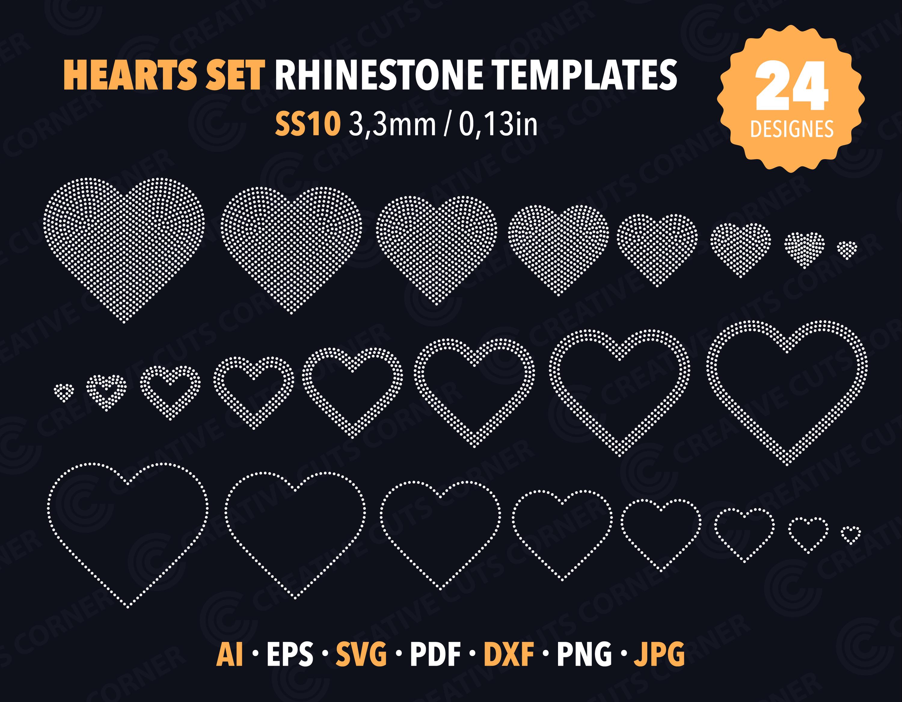 Heart Vector Rhinestone Bundle Hearts Rhinestone Template Svg Files for Cricut Hot Fix ...