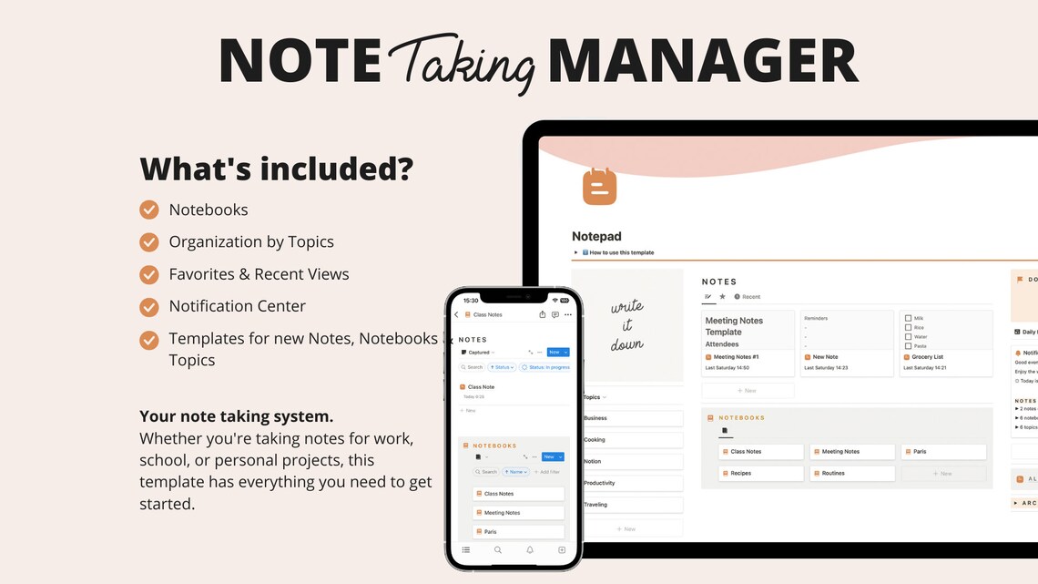 Notion Template Notepad Notetaking Planner Personal Notes Etsy