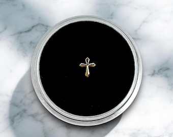 Solid 18k Gold Bold Cross Tooth Gem Charm