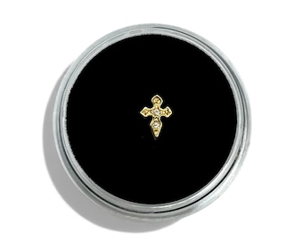 Solid 14K Gold Cross Tooth Gem Charm With Diamonds