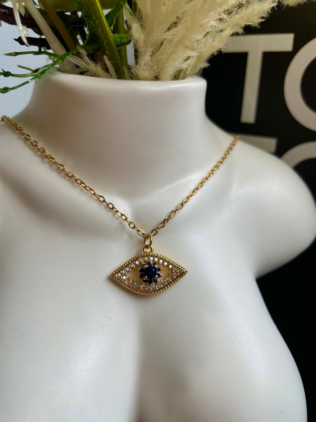 Simple Gold Swarovski Evil Eye Necklace Etsy