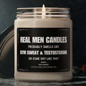 Real Men Candles, Gym Sweat & Testosterone Funny Soy Candle Scented, Funny Gifts For Men Husband Gift For Him Boyfriend Gift For Dad Grandad