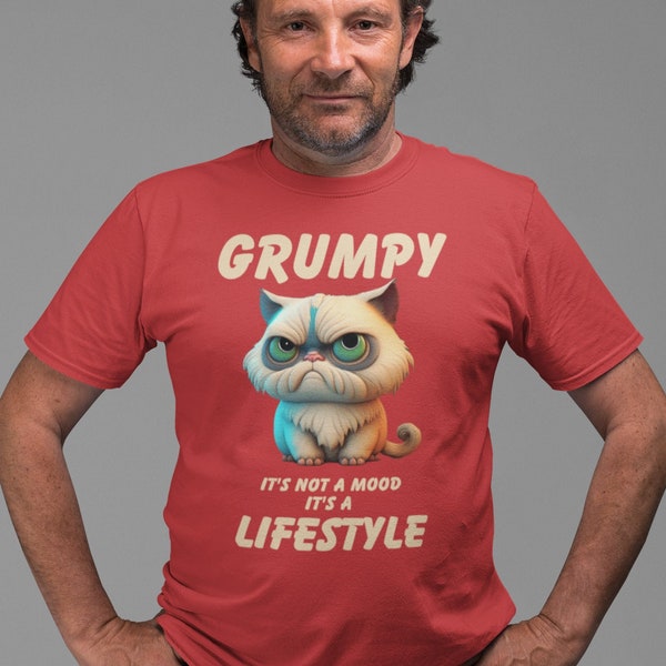 GRUMPY. It's Not A Mood, It's A Lifestyle, Funny Grumpy Cat T-Shirt. Unisex Jersey Short Sleeve Tee. Fickle Feline Lover Tshirt Humor Gift