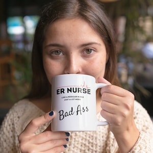 ER Nurse Bad Ass Ceramic Mug 11oz, Emergency Room Nurse Coffee Mug, RN CERN, Healthcare Heroes, Nursing Student Graduate Nurse Gift Idea