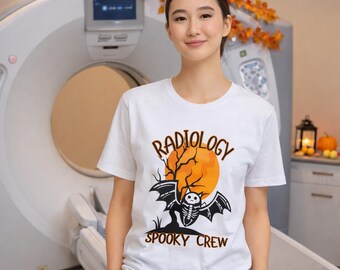 Radiology Halloween Shirt Funny Skeleton Bat Rad Tech Spooky Crew X-Ray Tee