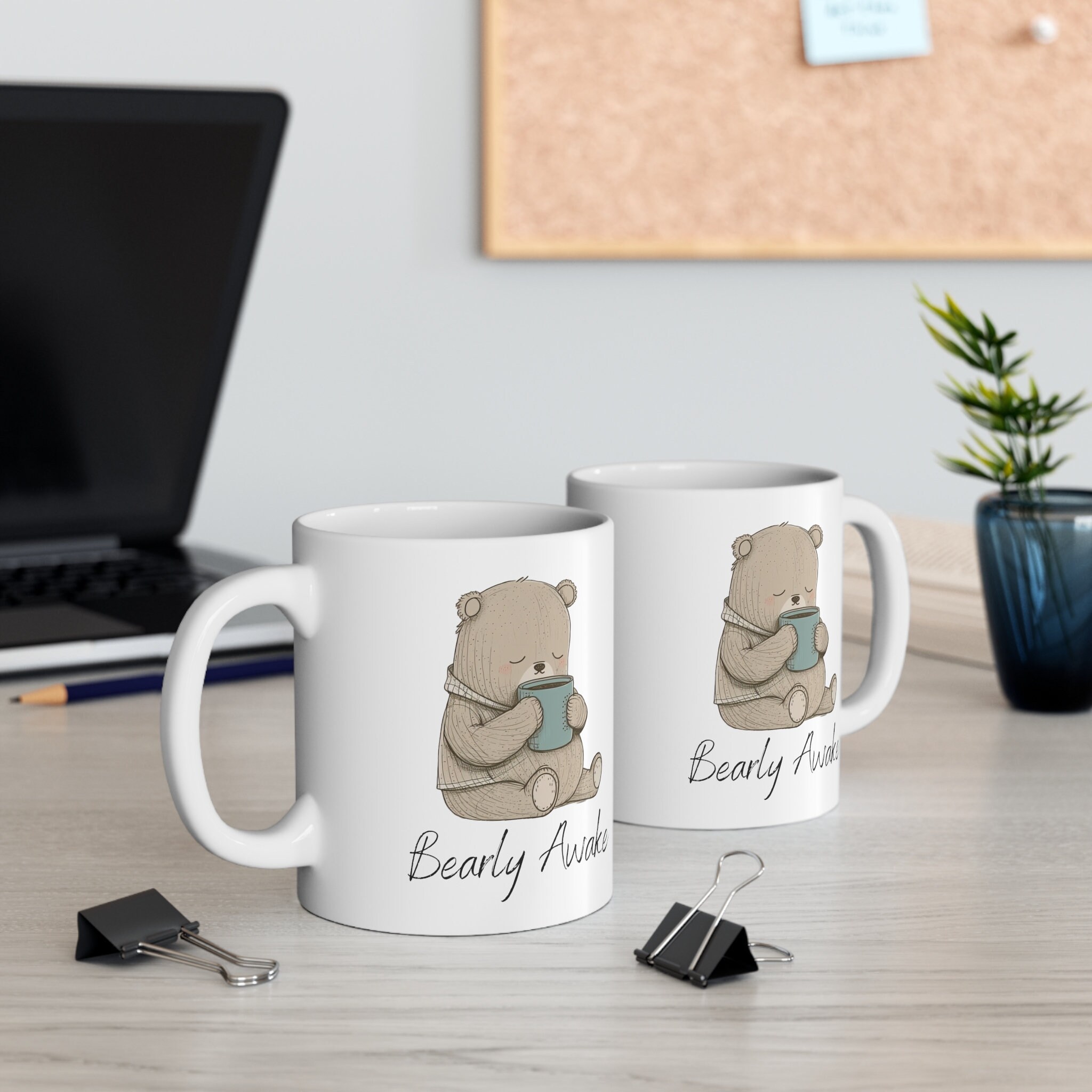 Hatley Funny Ceramic Bear Coffee Mug Classic Bearly Awake