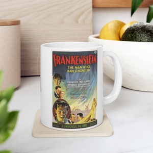 Frankenstein 1931 Classic Horror Movie Poster Ceramic Mug, Vintage Horror Movie Lover Coffee Mug Gift Boris Karloff Movie Gift For Film Fan