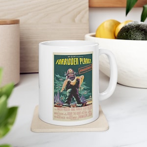 Forbidden Planet, Classic 1956 Sci-Fi Movie Poster Mug Design. Ceramic Mug 11oz. Amazing Vintage Retro Cinema.