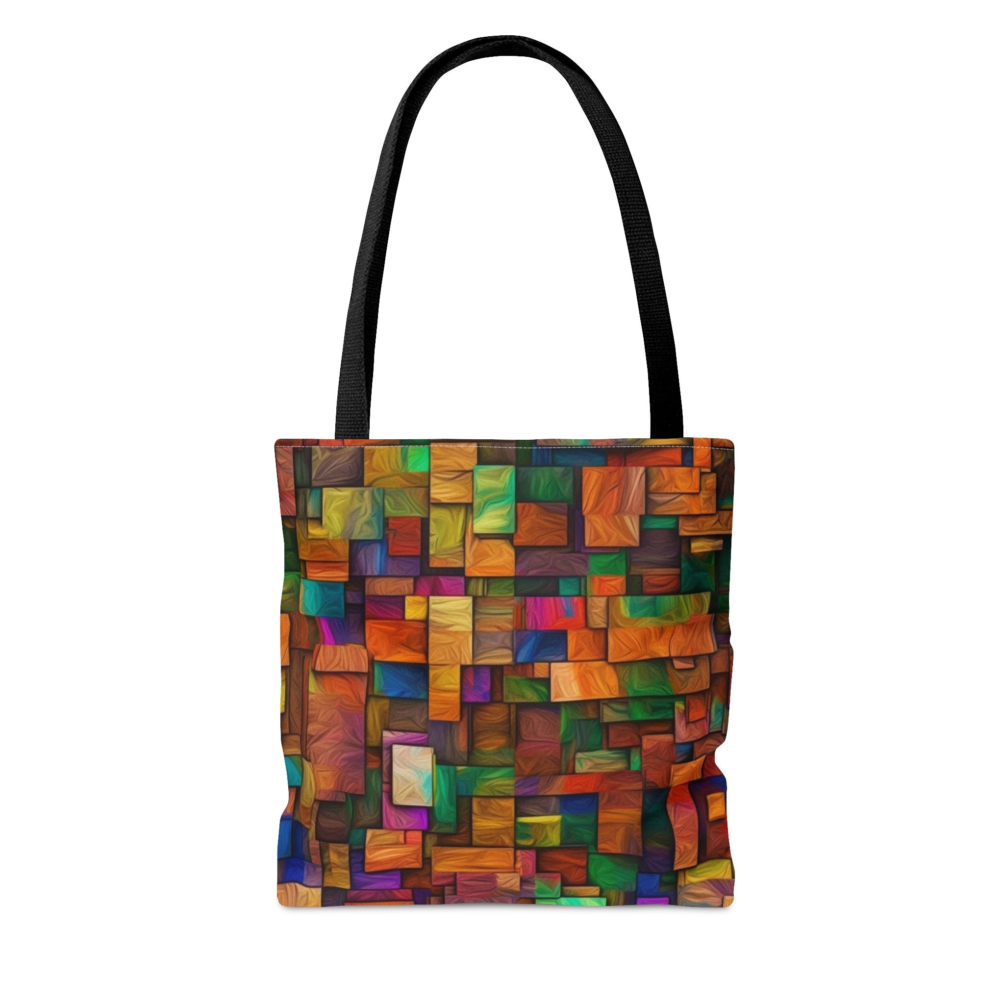 Wooden Blocks Tote Bag Design. Colorful Wood Shapes Arranged and Stacked in A Distinctive All