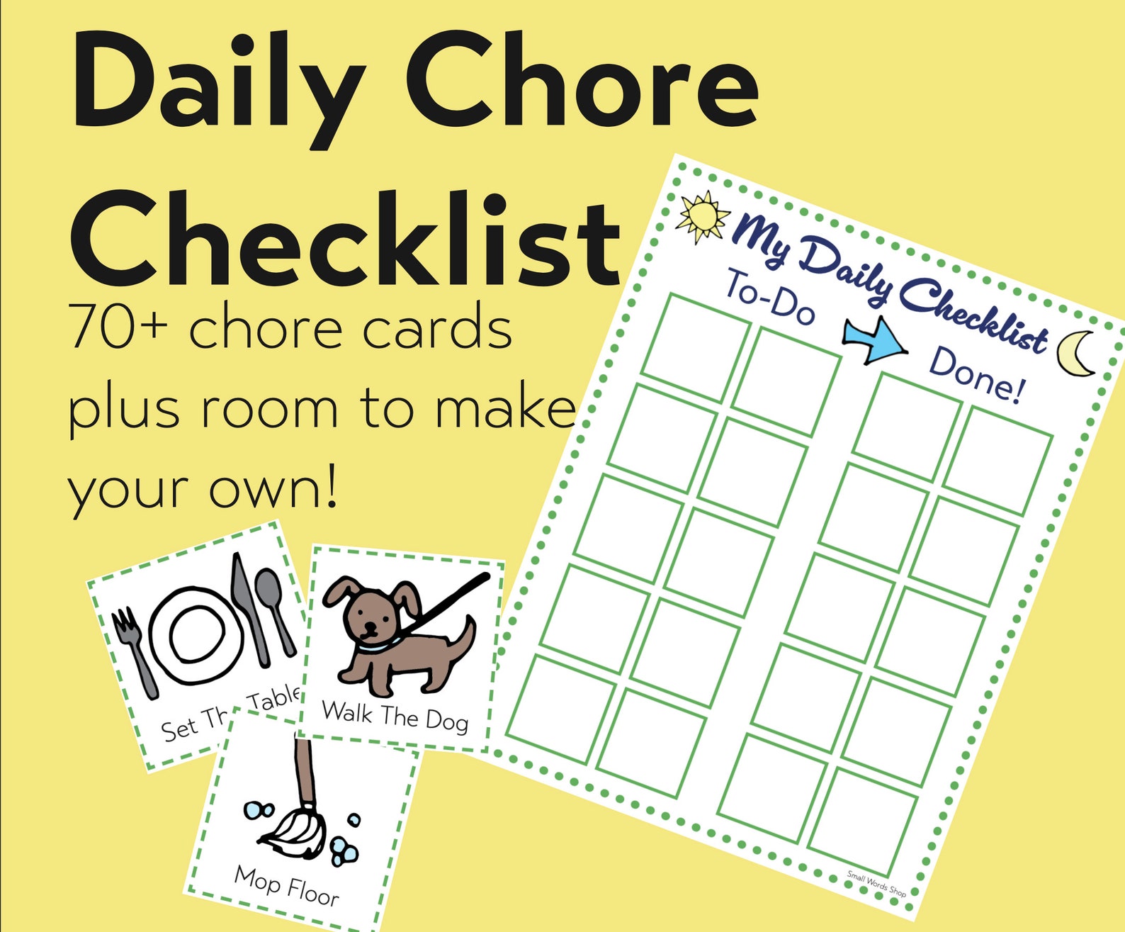 Daily Chore Checklist for Kids and Toddlers, Printable Chore Chart - Etsy