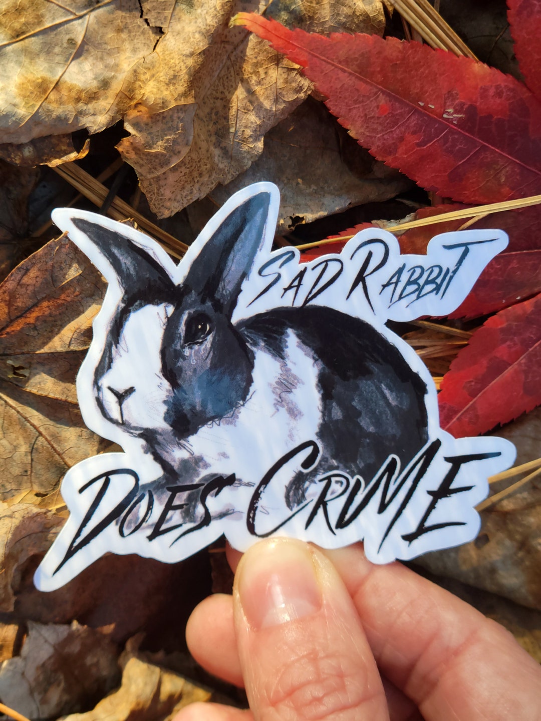 Crime Rabbit Sad Rabbit Does Crime Sticker, Waterproof Sticker, Vinyl Sticker ...