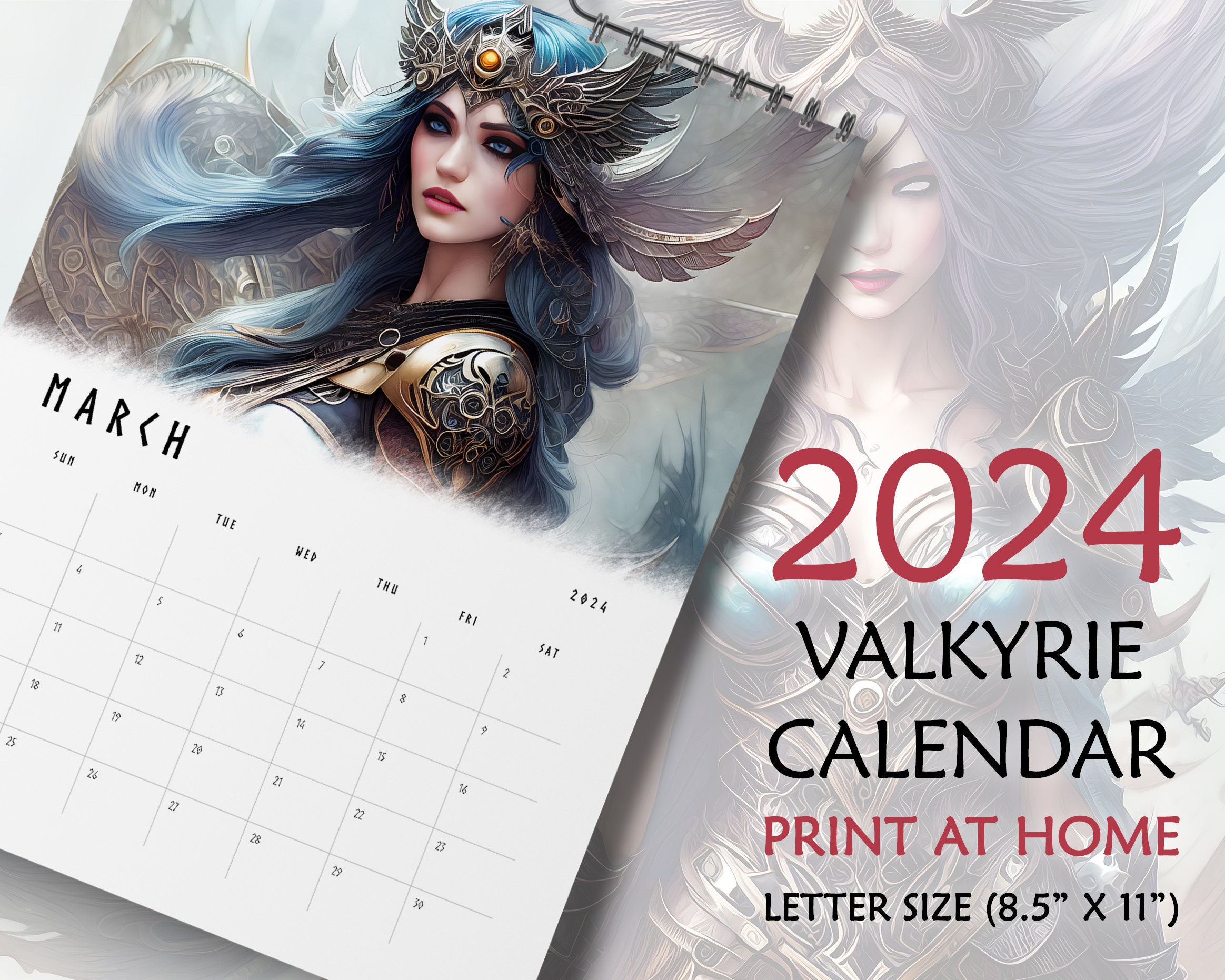 Valkyries 2024 Monthly Calendar Printable Norse Fantasy Art Etsy