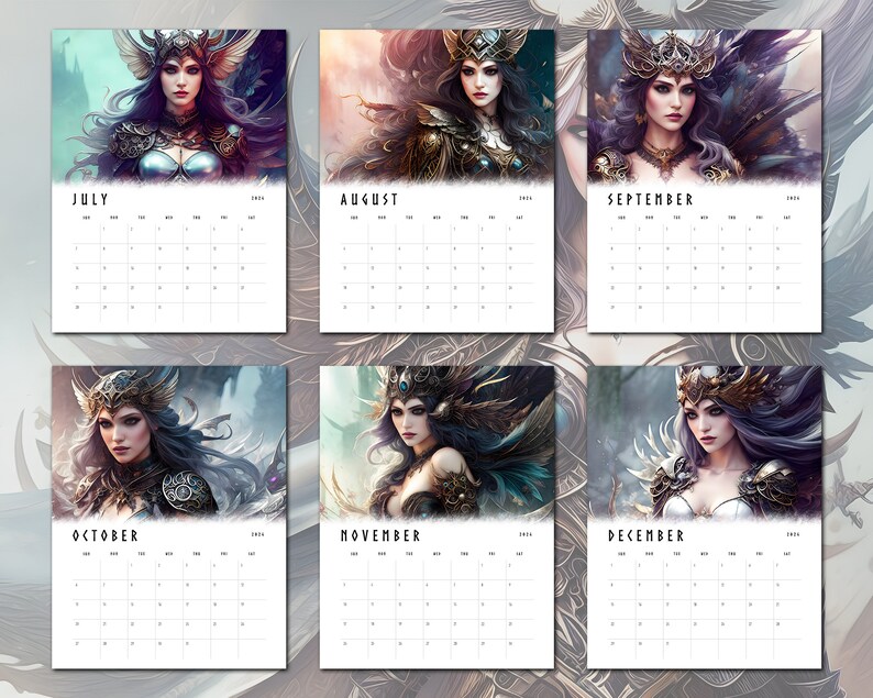 Valkyries 2024 Monthly Calendar Printable Norse Fantasy Art Etsy.de