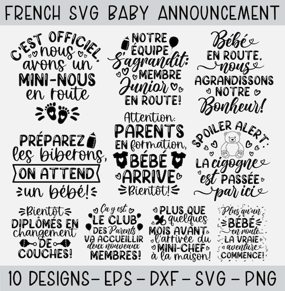 10 French SVG Baby Announcement Bundle, Announce Grossesse, Announce Naissance, Grossesse  révèle , Svg Fichiers, Découpe  Fichiers
