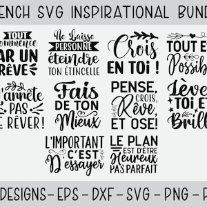 Source d'inspiration Français Svg Bundle, citations positives Svg Bundle, téléchargement numérique Svg, fichiers SVG pour t-shirts, oreillers, tasses, art mural