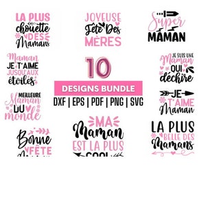 Mom SVG-Bundle, Super Mom SVG-Shirt-Designs, Muttertag-Svg-Dateien, Französischer Spruch SVG-Dateien für T-Shirts, Kissen, Tassen, Wandkunst
