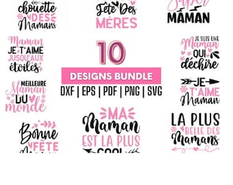 Ensemble SVG pour maman, modèles de chemise Super maman, fichiers SVG fête des mères, dicton français fichiers SVG pour t-shirts, oreillers, tasses, art mural