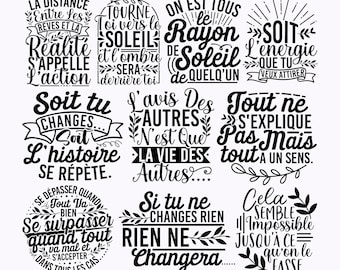 10 French Inspirational   Svg Bundle, Shirt Designs Svg Files for Shirts, French Sayings SVG Files for Tshirts, Pillows, Mugs, Wall Art