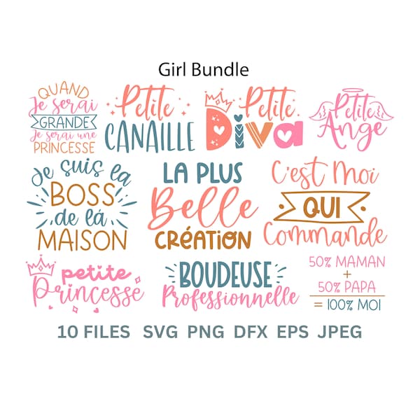 10 French Svg Girl Bundle,  Shirt Designs Svg Files for Shirts, French Saying SVG Files for Tshirts, Pillows, Mugs, Wall Art