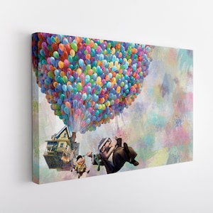 Up Movie Wall Art, Pixar Wall Art, Up Pixar Canvas, Up Poster, Kids Room Decor, Up Watercolor Print, Air Balloons, Up Movie Canvas,
