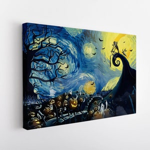 Jack Skellington Halloween Sternennacht Leinwand, Halloween Leinwand | Halloween Leinwanddruck, Halloween Dekoration, Halloween Wanddekoration