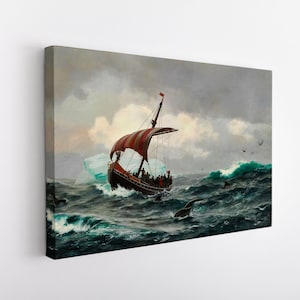 バイキング船、船のキャンバス ウォール アート、バイキング キャンバス ウォール アート、額入りキャンバス ウォール アート、高級キャンバス ウォール アート、ウォール アート デコレーション