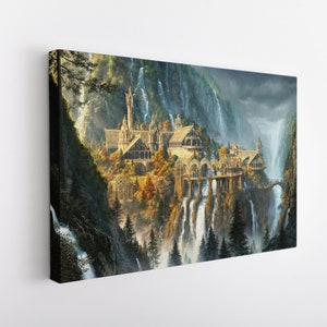 Rivendell, Der Herr der Ringe, Druck auf Leinwand, Wandkunst, riesige Größe, Leinwand Wandkunst, Filmkunst, Fantasy Leinwandkunst