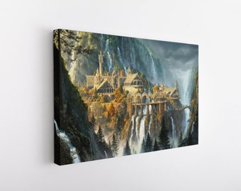 Rivendell, Der Herr der Ringe, Druck auf Leinwand, Wandkunst, riesige Größe, Leinwand Wandkunst, Filmkunst, Fantasy Leinwandkunst