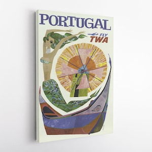 PORTUGAL TWA Vintage Travel Poster, Retro Portuguese Lisbon Porto Algarve Coimbra Print Wall Decor, 079