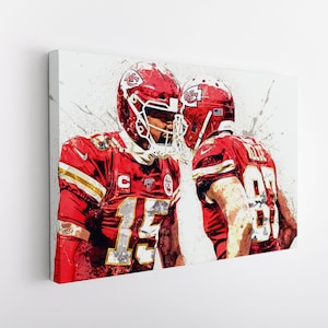 Patrick Mahomes, Travis Kelce Poster - Kansas City Chiefs,Man Cave Gift, Wall Decor, Sports Art,Canvas Wrap, Man Cave, Game Room, Kids Room