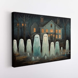 Lienzo de cartel fantasma de Halloween / Impresión de lienzo de Halloween, pintura de lienzo temática de Halloween, decoración del hogar de lienzo de Halloween, decoración de la pared de Halloween