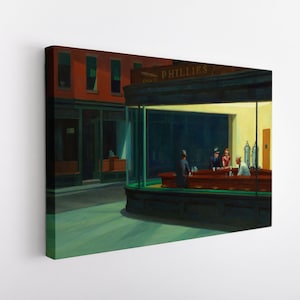 Nighthawks by Edward Hopper Painting, Edward Hopper Exhibition Canvas, Edward Hopper Nighthawks Print, Art Masterpiece, American Realism