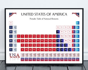 The USA Periodic Table, Chemical Elements of America Fine Art Print, Personalised Home Gift, Patriotic US Wall Art