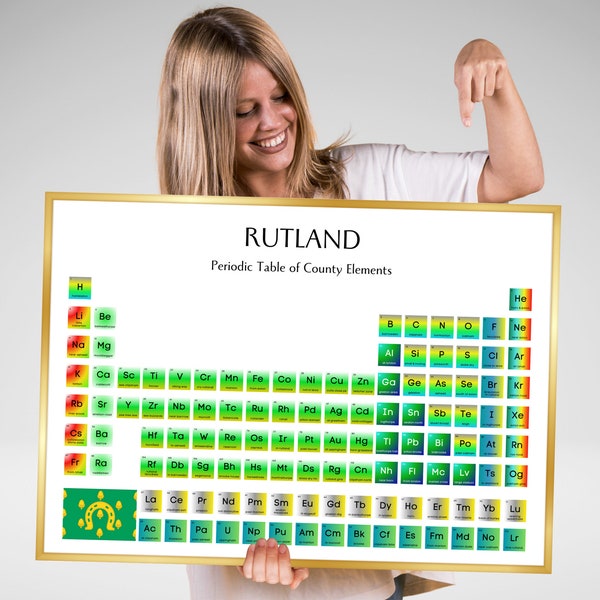 Rutland Periodic Table Print, County Flag Colours, Chemical Elements Wall Art, Personalised Place Names Print, Custom Local Words Poster